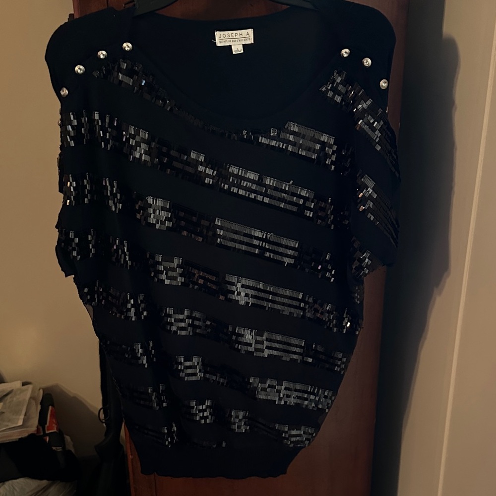 Joseph A Black Sequin Blouse